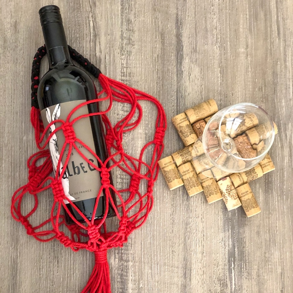 🔥RED Macrame Wine Bag • Great Gift For Host